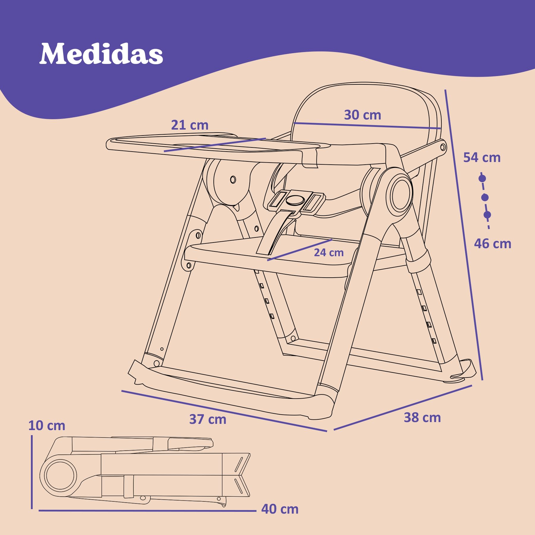Trona Portátil Plegable Premium para Bebé 2 en 1, Elevador de Silla con Correas de Fijación, 4 Alturas, Bandeja Extraíble, Bolsa de Transporte, 6-36 Meses, hasta 15 kg (GRIS + PLATA)