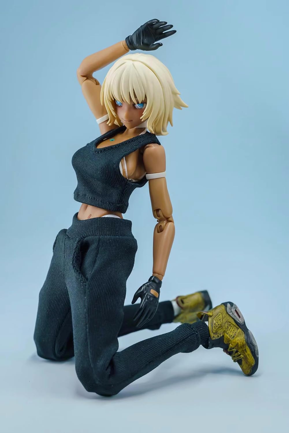 Fremego 1/12 Scale Female Clothes,Female Tight Vest Pants Hoodies Clothes Sports Tank Tops Sweater Trousers Costume Outfit Clothing for 6inch Action Figure Body (Black Hoodies+Vest+Pants)