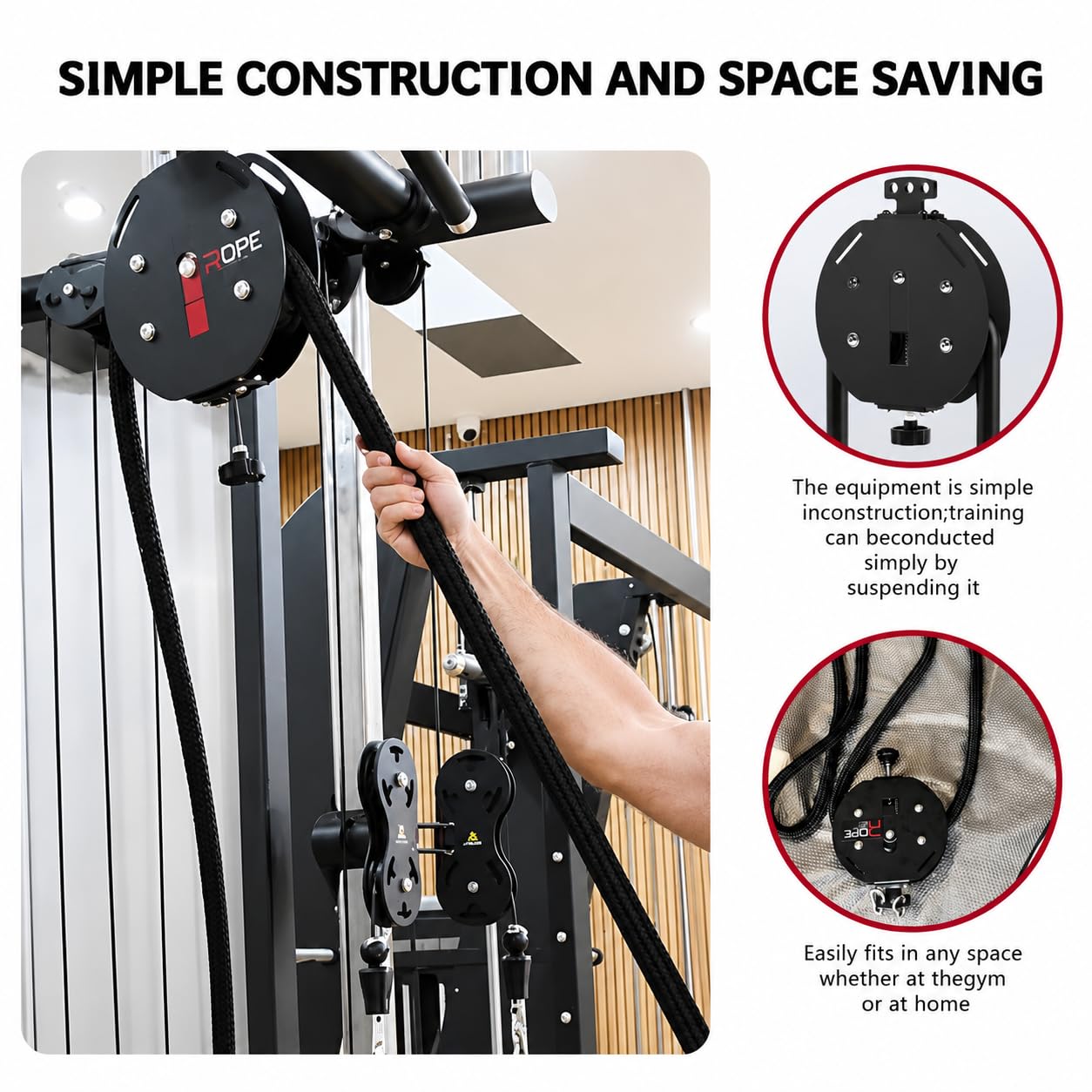 Allenatore con Corda da 4 m per Fitness e Muscolazione Completa Black