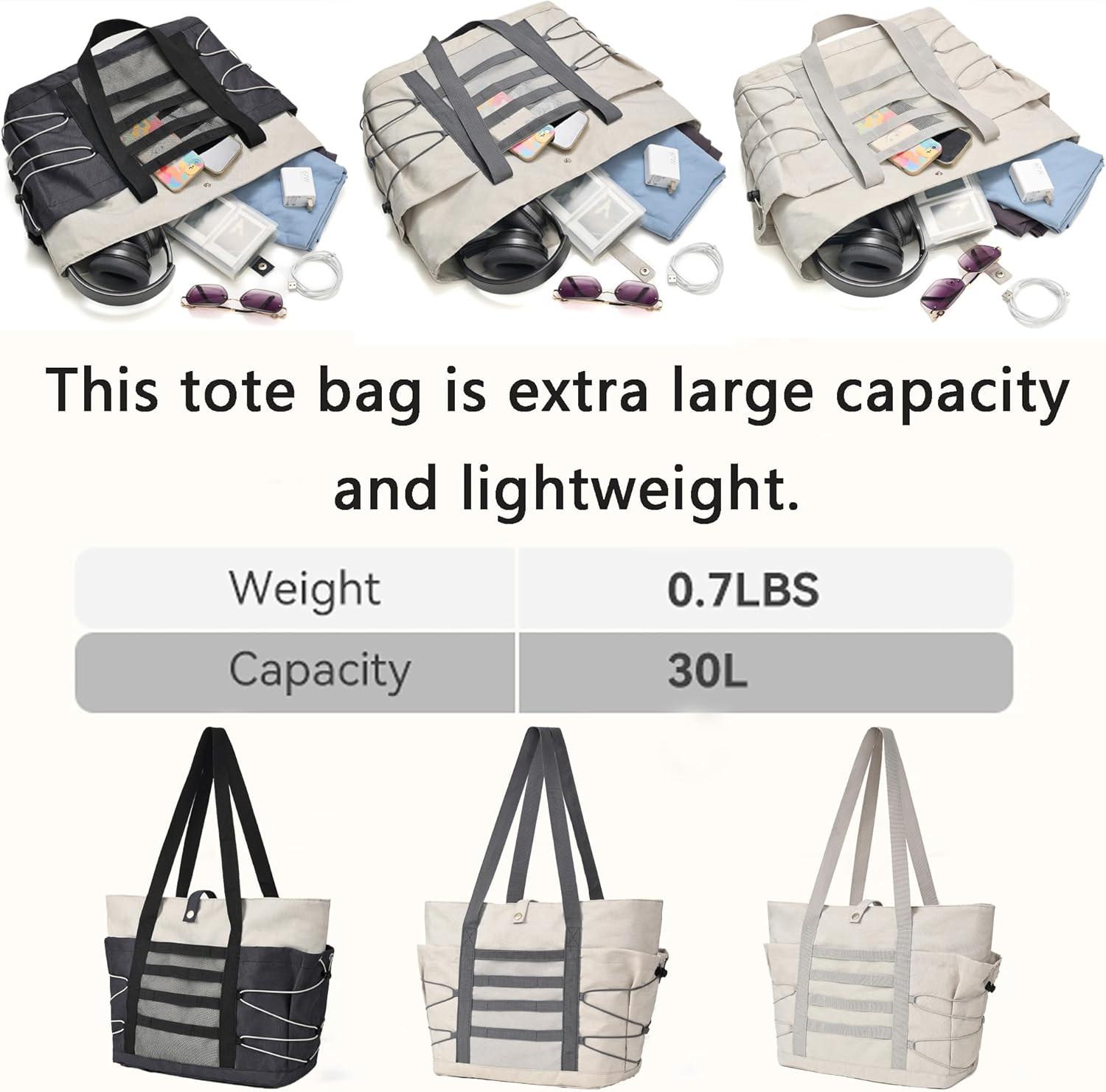 Travel Tote Bags for Women - Foldable Beach Bag Waterproof Zipper Gym Sports Shopping Bag with Trolley Sleeve - Image 7