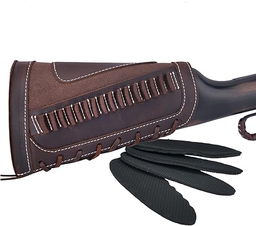 Soporte de munición de cuero Buttstock para mejillas para 16 piezas .22, 22LR, 22MAG, 17 horas