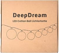 DeepDream LED Fényfüzér Pamutgolyókkal 5m 20 LED Kék Színű Hálózati Adapter Gyerekszoba Dekoráció Party Esküvő 10