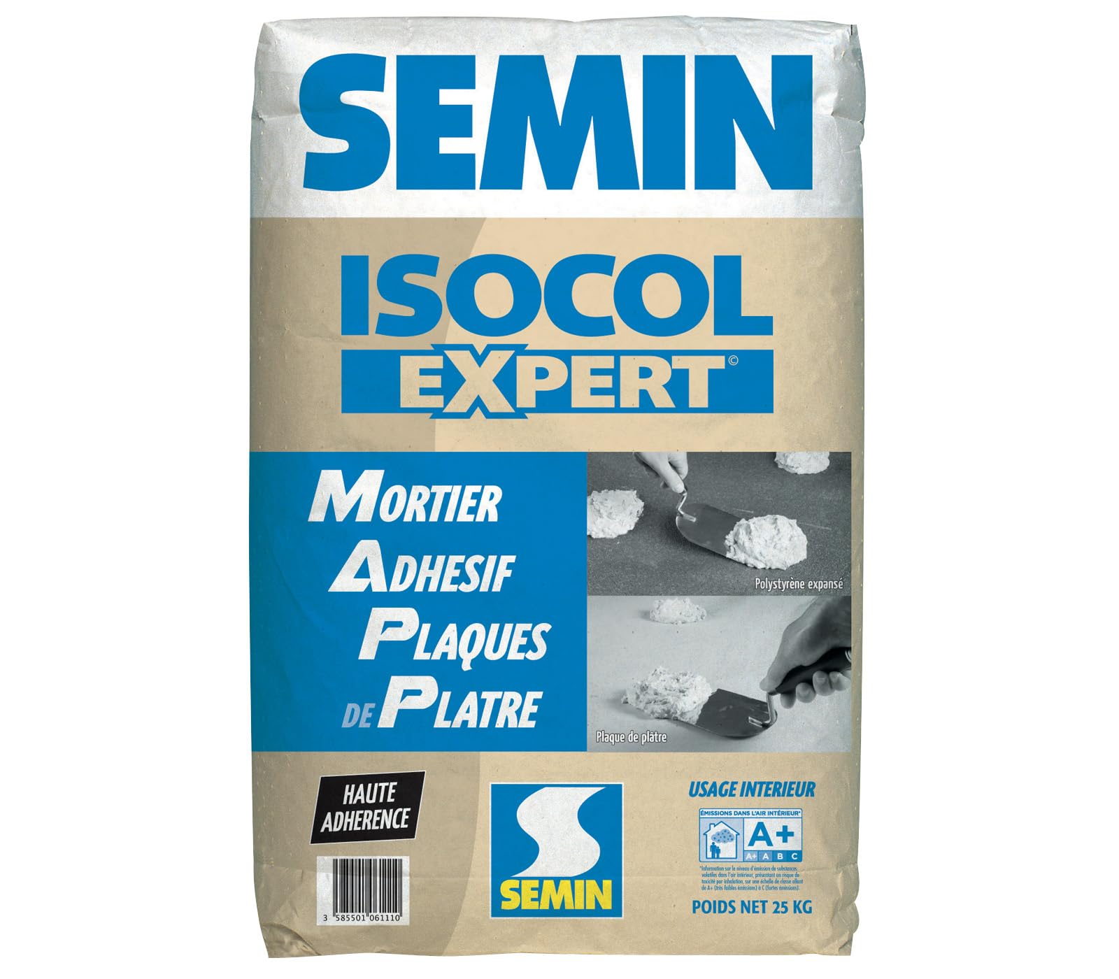 Semin Mortier Adhésif Isocol Expert - Plaques de Plâtre - Poudre - Sac de 25 kg