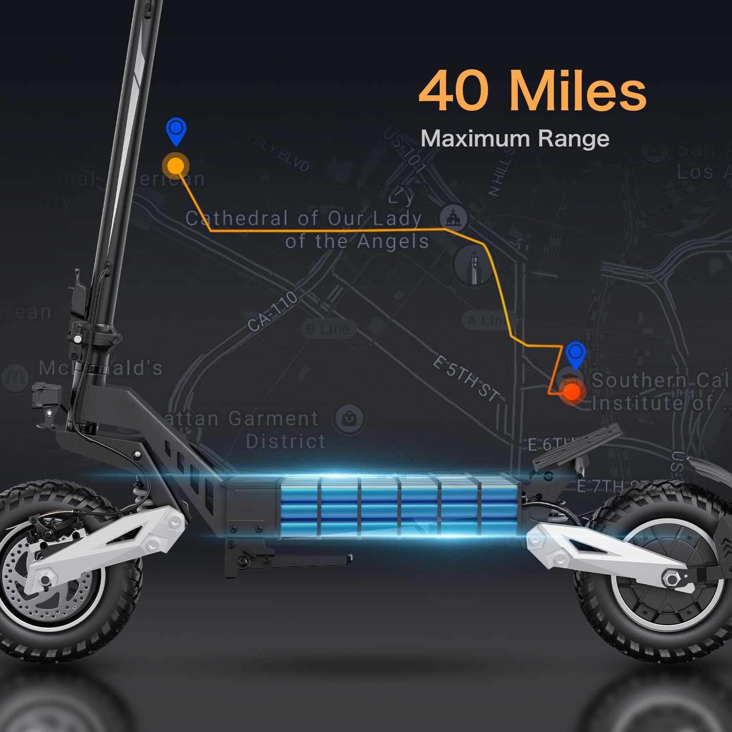 T10 Off-Road Scooter for Adults, 900W Dual Motor, 48V 18Ah, Up to 30 MPH, 40 Miles Long Range, 11" Pneumatic Tires, Foldable Commuter Scooter