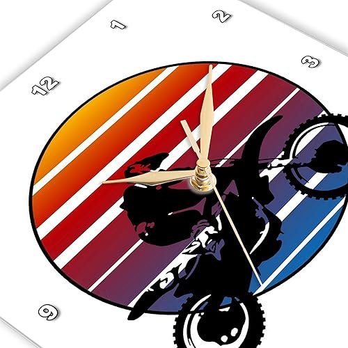 Miniatura 3 de 3dRose Wall Clock Silent - 15 inch - Motor X Silhouette Dirt Bike Against Retro Sunset - Vector Art - Motocross