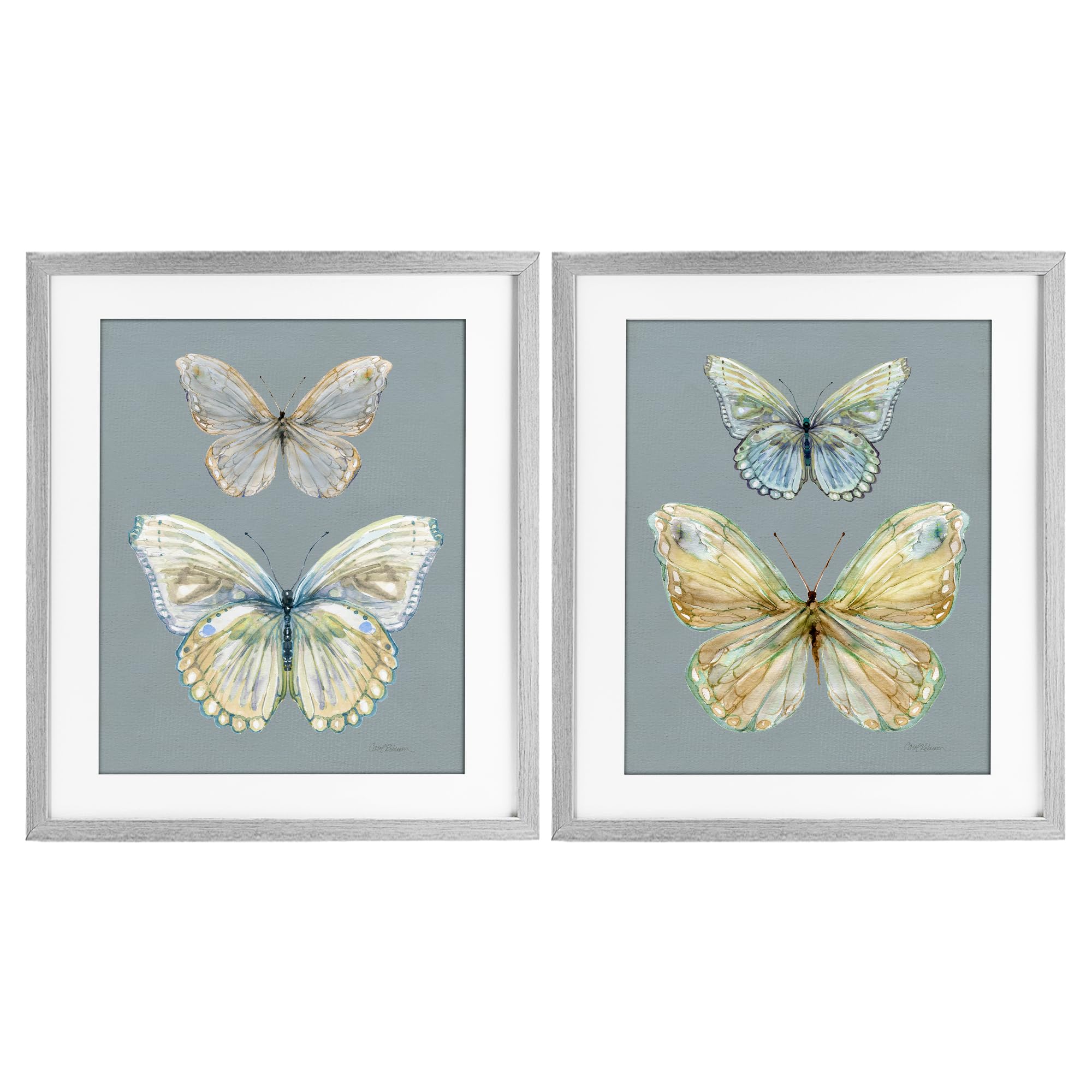 'Butterfly Pairs over Slate'| 2pc Framed Print Under Glass Set