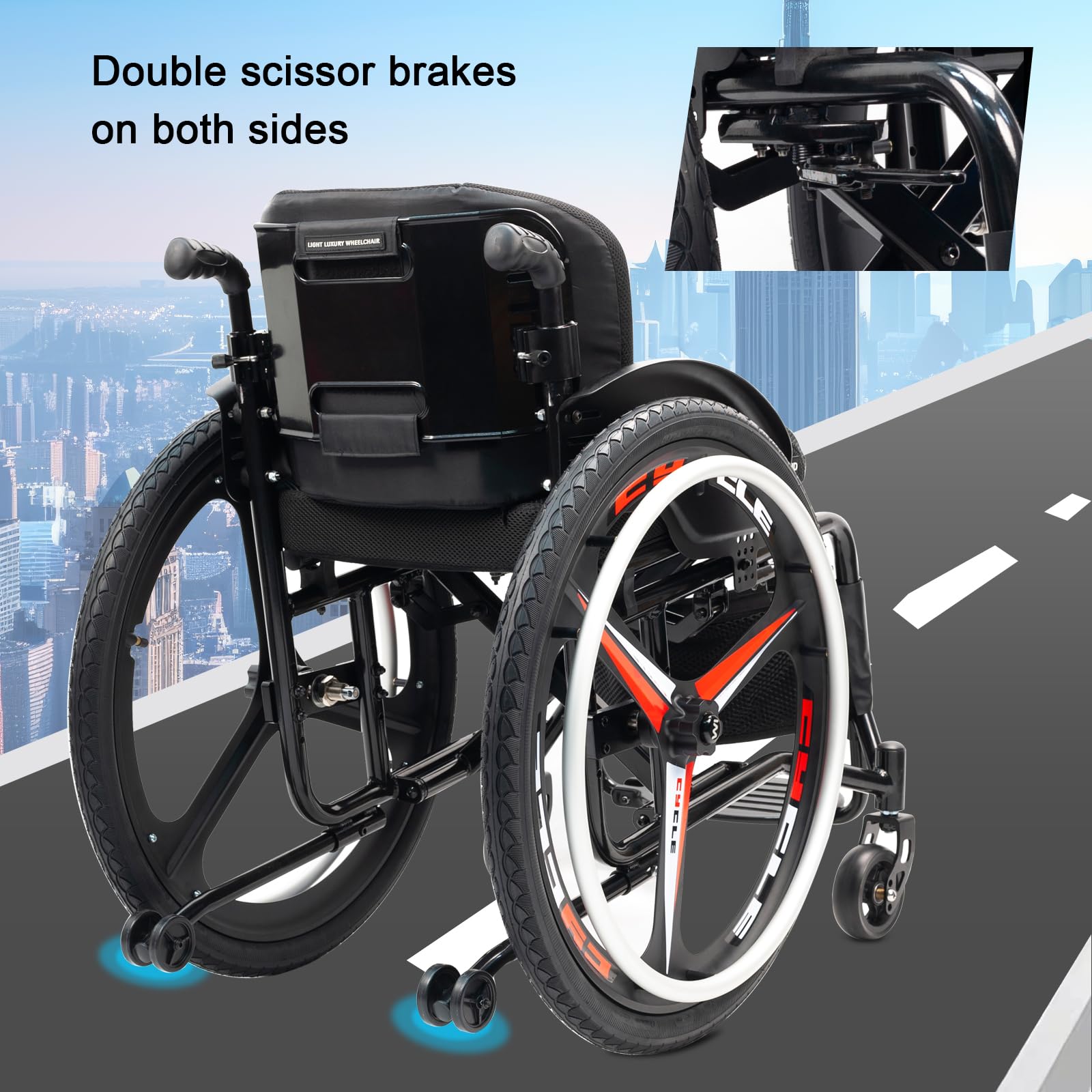 Tragbarer Klapprollstuhl, Leichtgewicht-Rollstuhl aus Aluminiumlegierung,Selbstfahrender Sportrollstuhl,Klapp -Reise -Rollstuhl,manuelle Bremse, Aufbewahrungstasche(Seat width 40cm/15.7in,Silvery)