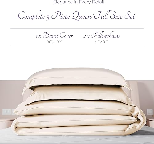 Miniatura 3 de Carressa Linen Juego de funda de edredón, 600 hilos de satén de 3 piezas, juego de funda de edredón de algodón egipcio de fibra larga, funda de