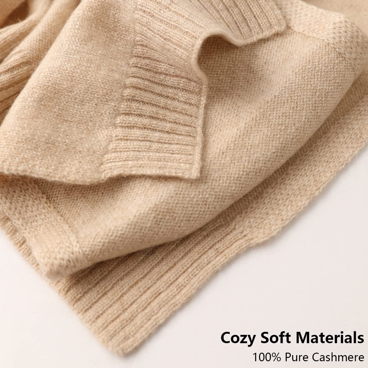 Mujer Suave Cálida Hombro Chales Chal, 100% Cachemira Bufanda Mantón de Punto de Doble Uso, Señoras Elegante Poncho Pequeño Pañuelo Ligero Chal de Viaje, Primavera Otoño Accesorios de Vestir Beige