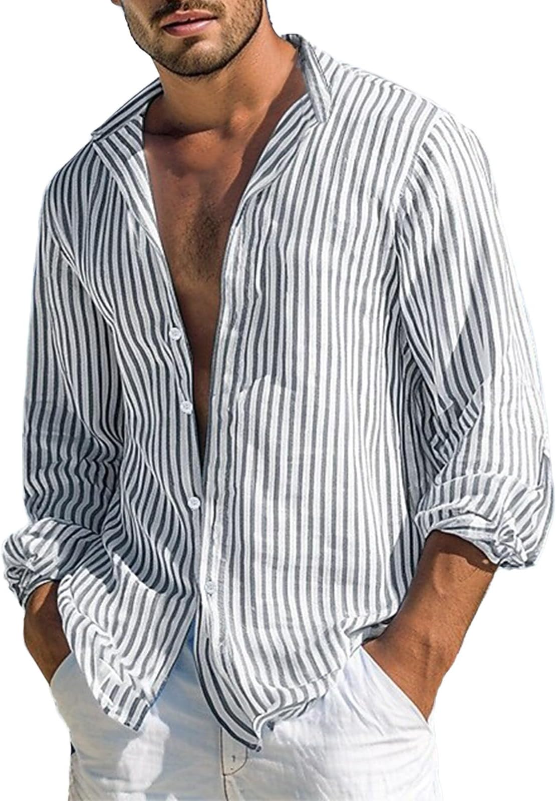 Oxford Shirts for Men UK Mens Shirts Casual Smart Striped Long Sleeve Shirt Trendy Business Button Up Top Formal Classic Work Office Shirt Wicking Non Iron Wrinkle-Free Tops