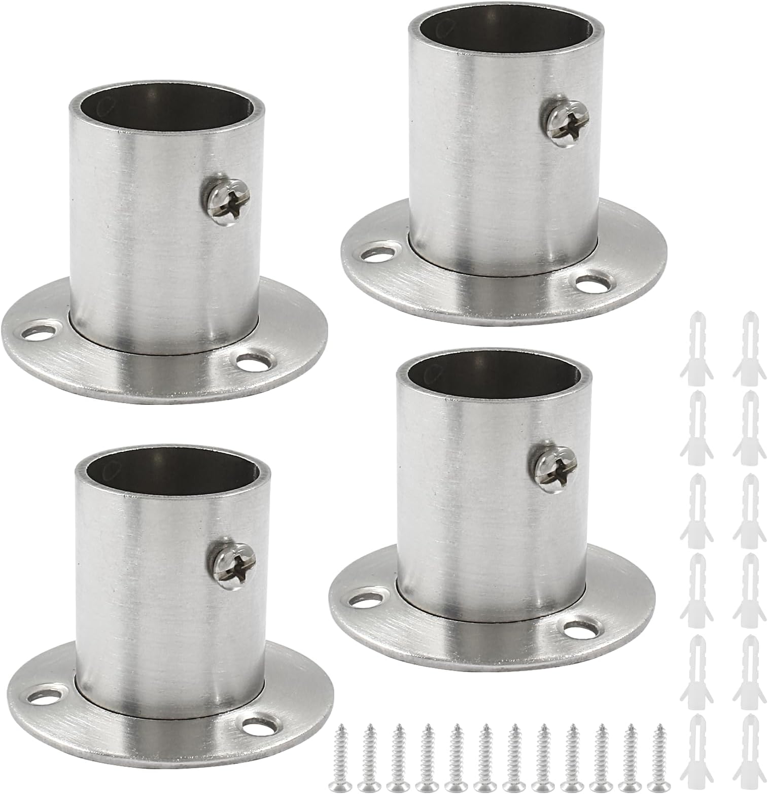 Suiwotin 4 Packs 1 Inch Closet Rod Holders, Stainless Steel Closet Rod End Supports, Heavy Duty Curtain Pole Sockets Shower Flange Rod Holder, O-Shaped with Screws (Silver)