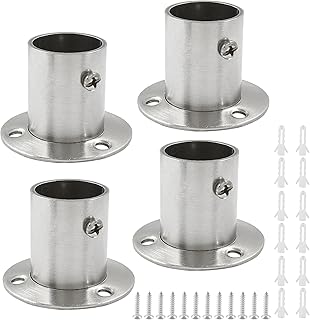 4 Packs 1 Inch Closet Rod Holders, Stainless Steel Closet Rod End Supports, Heavy Duty Curtain Pole Sockets Shower Flange Rod Holder, O-Shaped with Screws (Silver)