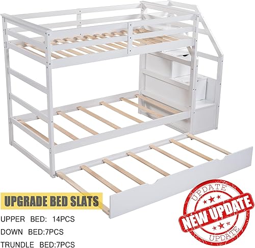 Miniatura 85 de Harper & Bright Designs Litera individual sobre cama individual con nido, marco de cama de madera para niños con escaleras y barandilla de gran