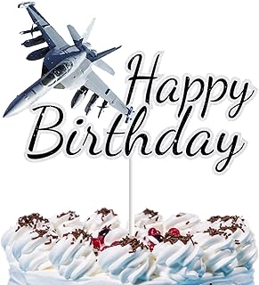 Military Airplane Cake Topper Fighter Jet Party Supplies for Men Boy Air Force Party Decorations Travel Cool Plane Cake Decor Black Glitter Aircraft Happy Birthday Decorations