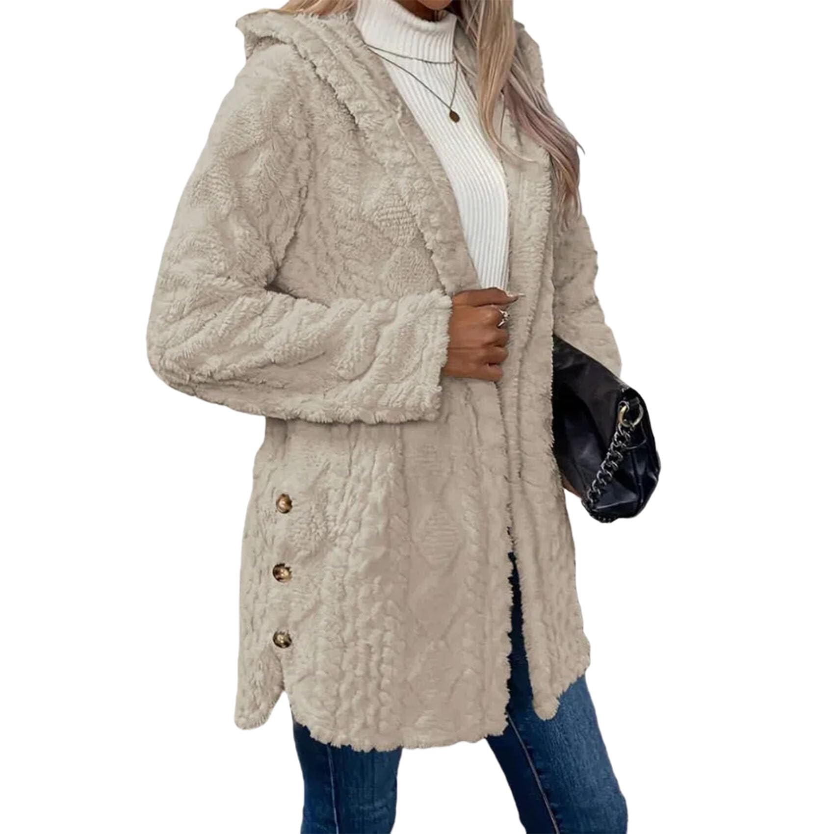 Womens Fall Winter Warm Fashion Jacquard Hooded Cardigan Long Sleeve Coat Women Long Sleeve Fuzzy Fleece Sweater
