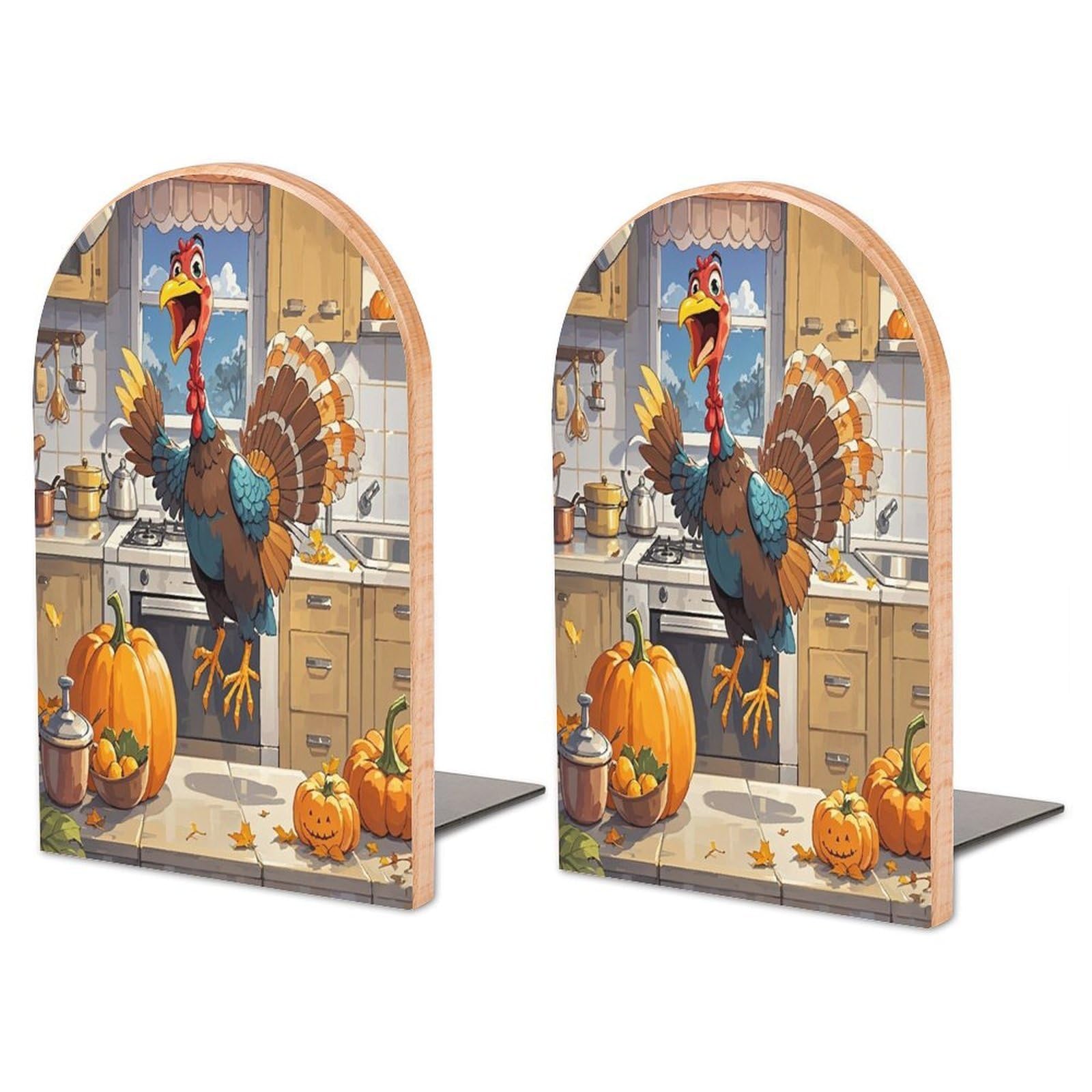 Sujetalibros de madera de pavo y calabaza universal con base de metal estable