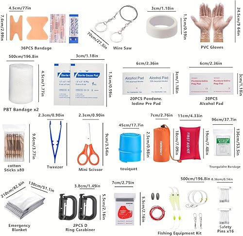 Miniatura 9 de Kit de supervivencia, 252 piezas de equipo de supervivencia con bolsa compatible con sistema Molle y tienda de emergencia, kit de emergencia para