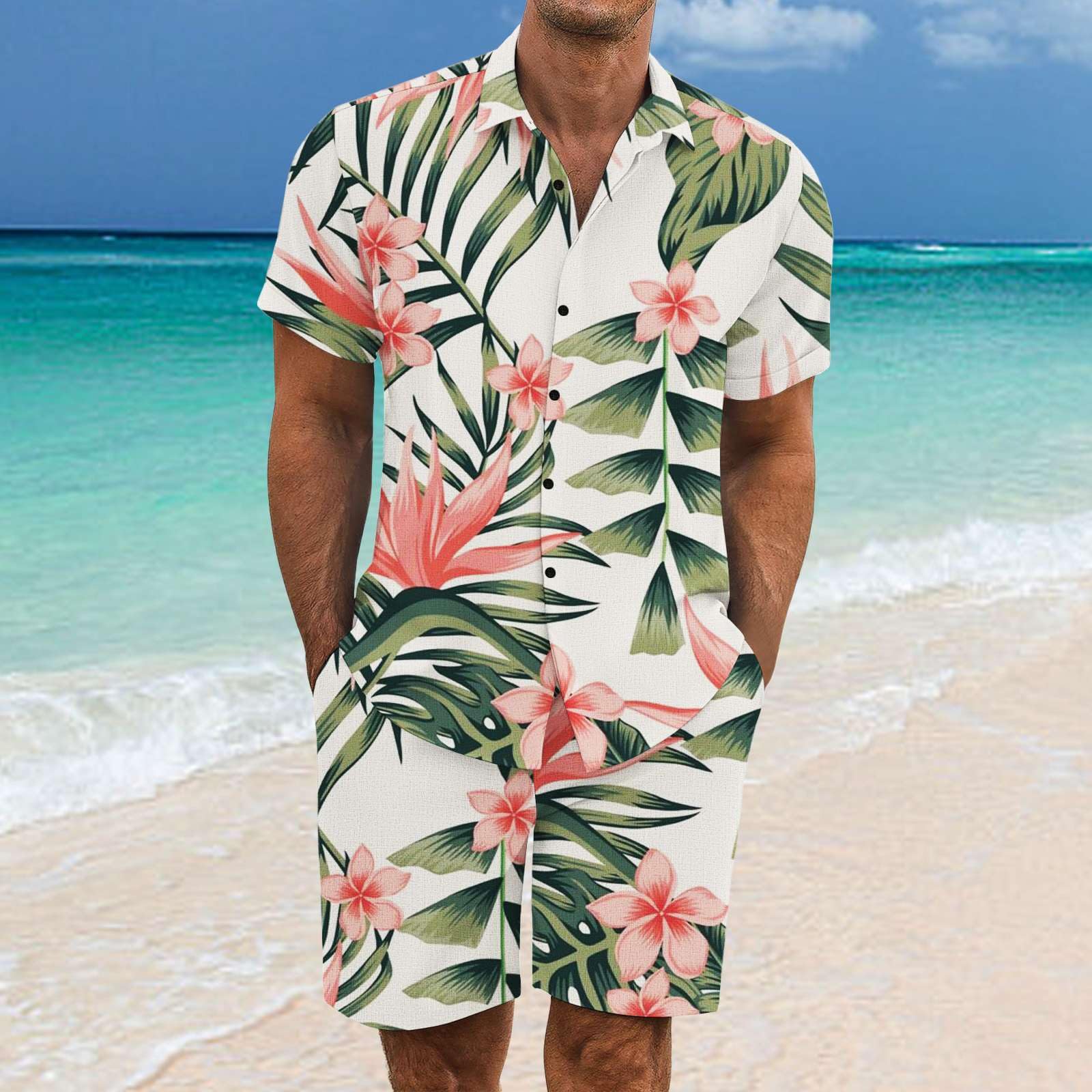 2 Pezzi Uomo Estiva Traspirante in Misto Lino - Completo Stampato e Pantaloncini Tute da Sportivo Completo Leggero Estivo Traspirante Italiana Outift per Vacanza e Tempo