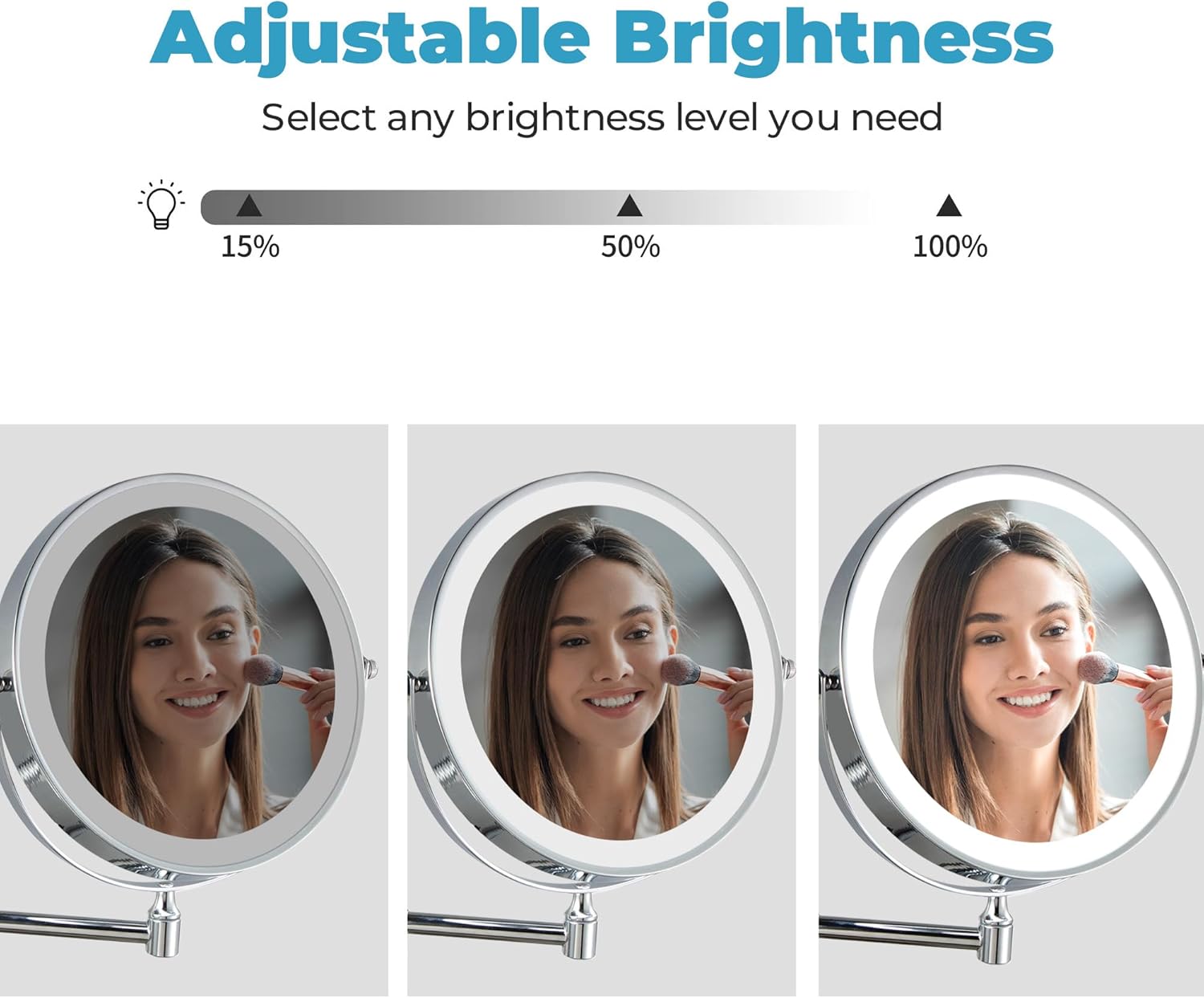 Fab Glass and Mirror Lighted Vanity Wall Mirror 1X/10X Magnifying, 8" Rechargeable 2000mAh Wall Mounted Makeup with 3 Color LED, Double-Sided Bathroom Wall Mirror Touch Dimmable 360 Rotation Chrome