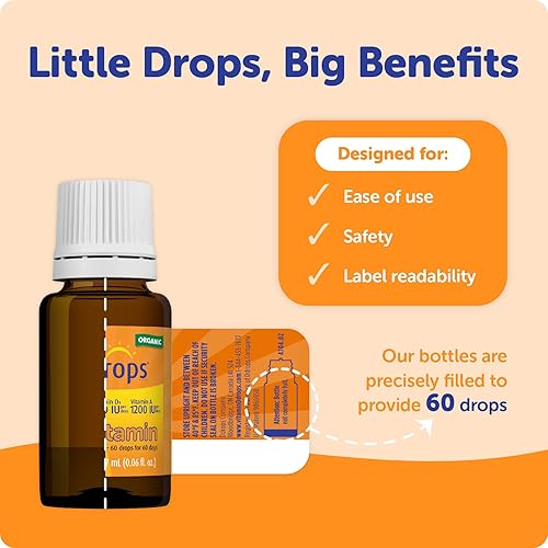 Miniatura 2 de Ddrops Vitaminas líquidas orgánicas para bebés A&D gotas para bebés, 60 gotas. Apoya la salud ocular de los bebés, el desarrollo óseo y la función