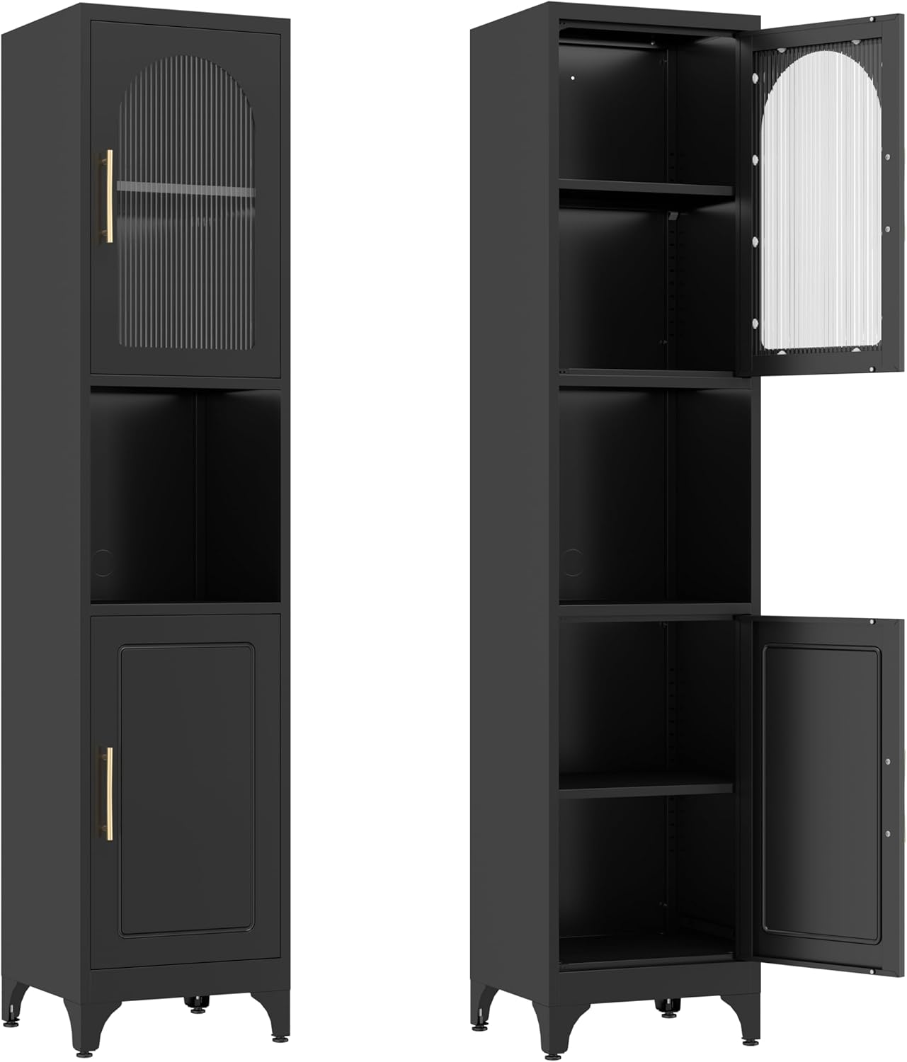Product image of 75" Tall Bathroom Storage Cabinets，Black Narrow Bathroom Cabinet Freestanding with 2 Doors and Adjustable Shelves，Metal Narrow Pantry Cabinet for Kitchen,Living Room, Entryway