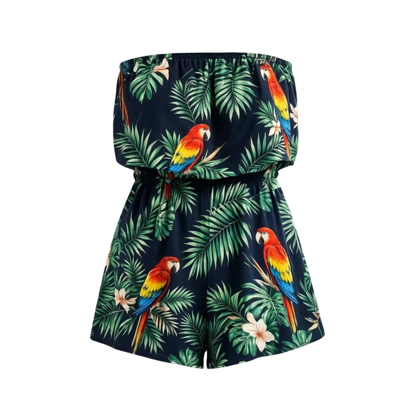 WWricotta Mono casual de playa con estampado bohemio, sin mangas y sin tirantes, ideal para el verano, mujer, cuello recto, shorts, bolsillos, conjunto cómodo para la costa