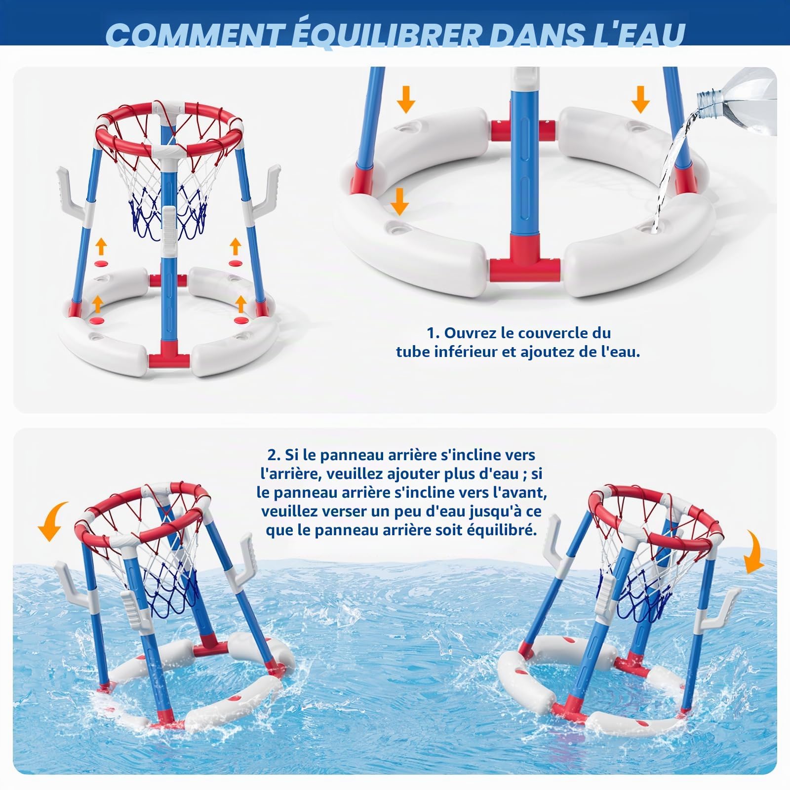 HYES Panier de Basket Flottant pour Piscine, Pool Basketball Hoop, Jouets de Piscine avec 4 Boules 8 Anneaux, Jeu de Basket d'eau en Plein air Intérieur pour Garçons Filles Enfants Adulte, Rouge
