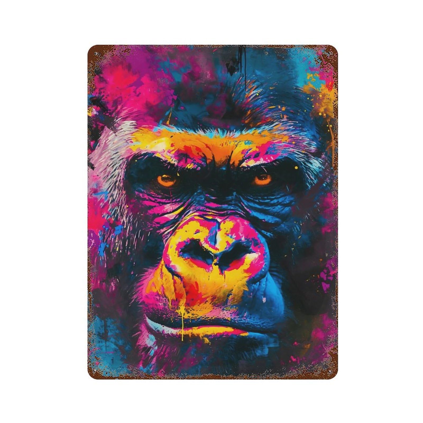 Retro Metal Sign Paintful Gorilla 15.7"x11.8", Retro Wall Decor for Living Room, Hallway And Home Decor