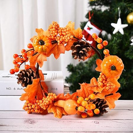 Amazon カボチャ花輪 ハロウィンリース 造花 花輪 枯れない花 装飾 かぼちゃ ハロウィン 飾り 秋の葉 かぼちゃ 果実 ドア掛け お店 部屋 玄関 飾り 外径約35cm リース おもちゃ