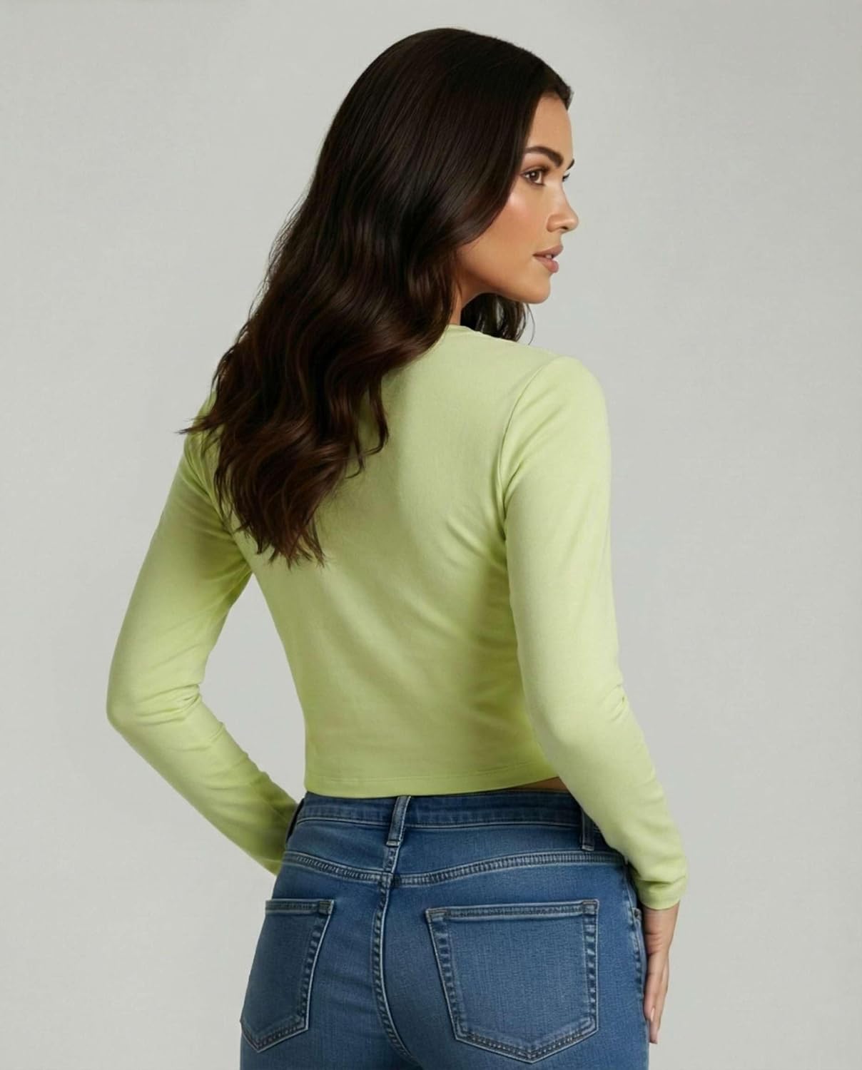 Real Essentials 4 Pack: Women's Cotton Long Sleeve Crew Crop Top - Casual Cropped T-Shirt (Available in Plus Size) - Image 6