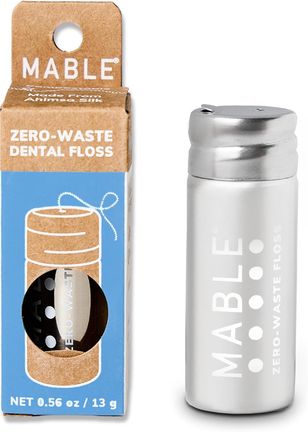 Refillable Dental Floss | Silk Dental Floss | Reusable & Refillable Stainless Steel Container | Comes with 33 Yards of Natural Silk Floss