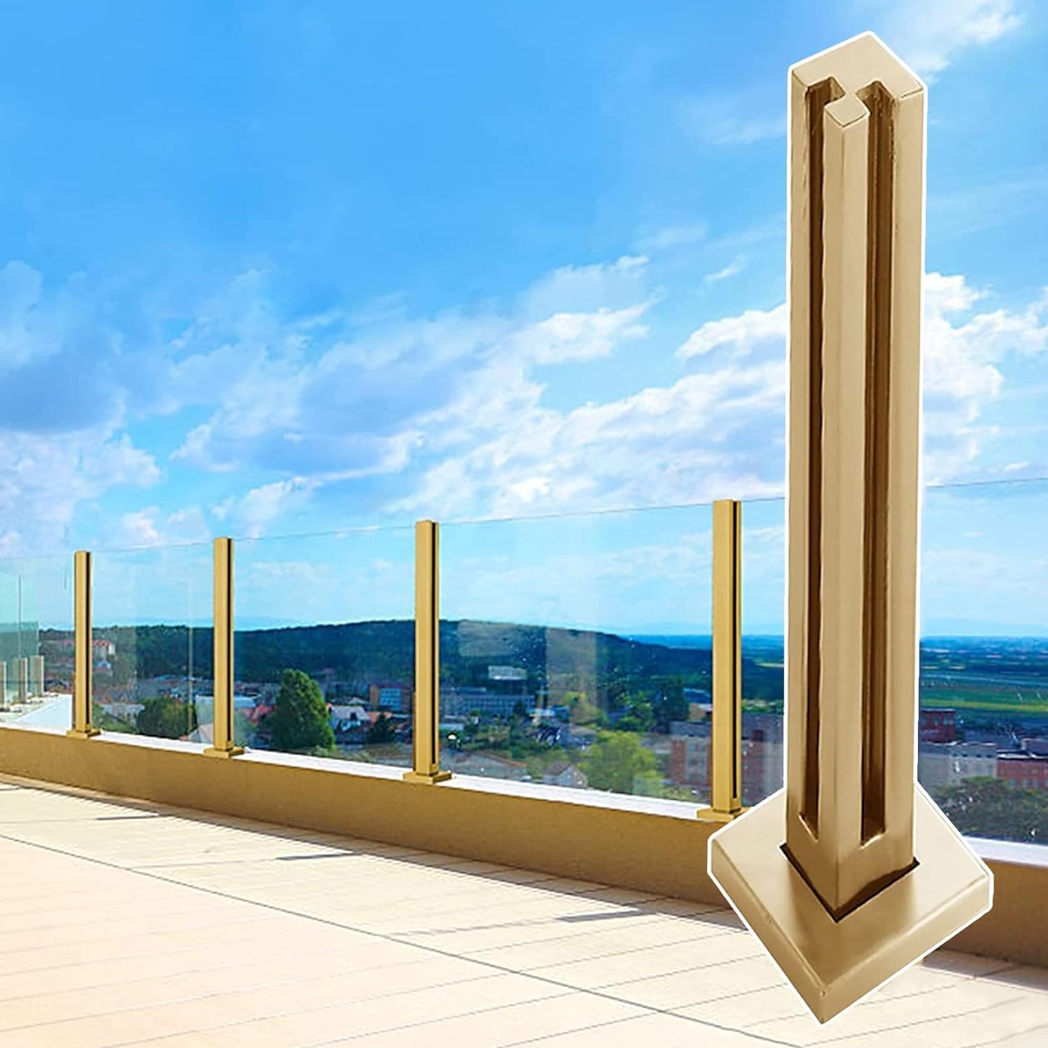 Poteau support de clôture carré or 95cm fixe le verre d'angle - 8