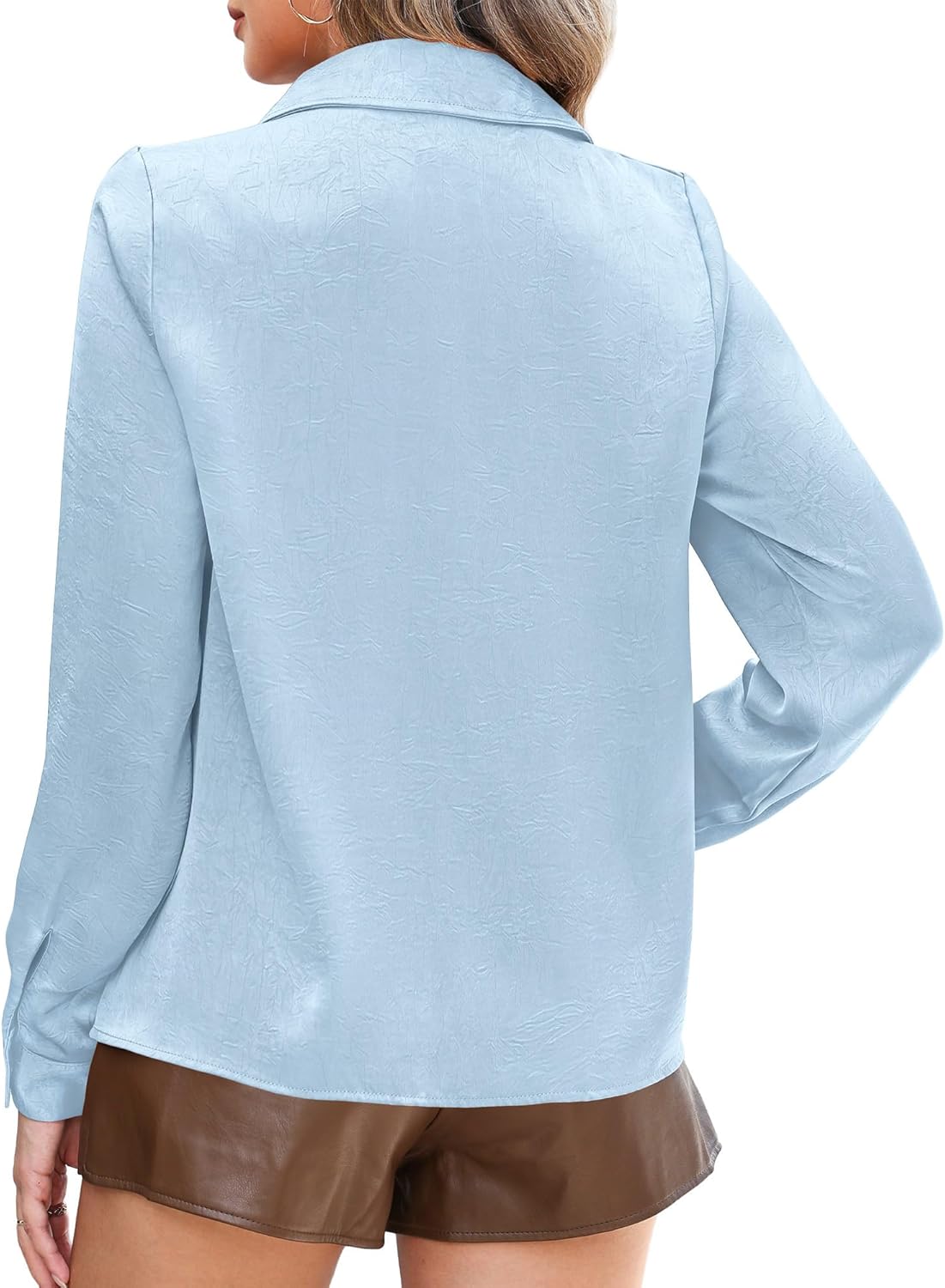 Long Sleeve Satin Blouses Shirts for Women Dressy Casual- Womens V-Neck Collared Business Work Outfits Top Fall Fashion - Image 5