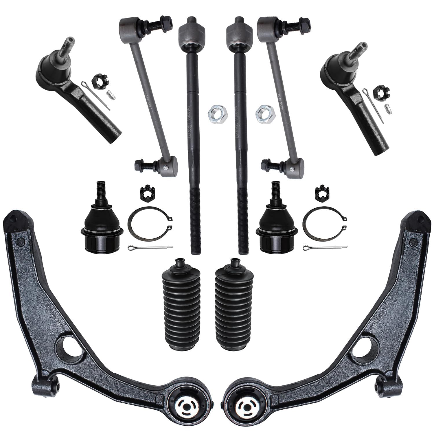 Detroit Axle - 12pc Front End Control Arms Kit for 09-18 Dodge Journey, Lower Control Arms Tie Rods Sway Bars Boots Ball Joints 2009 2010 2011 2012
