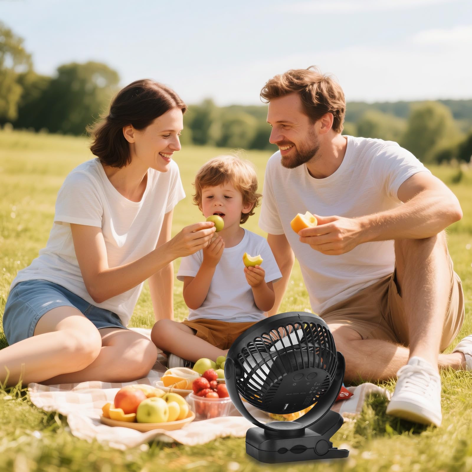 Ventilateur à pince télécommandé 6 pouces 12 000 mAh, veilleuse LED, 3 vitesses, ventilateur USB personnel portable pour la maison, le bureau, le camping-car et le camping en plein air-noir