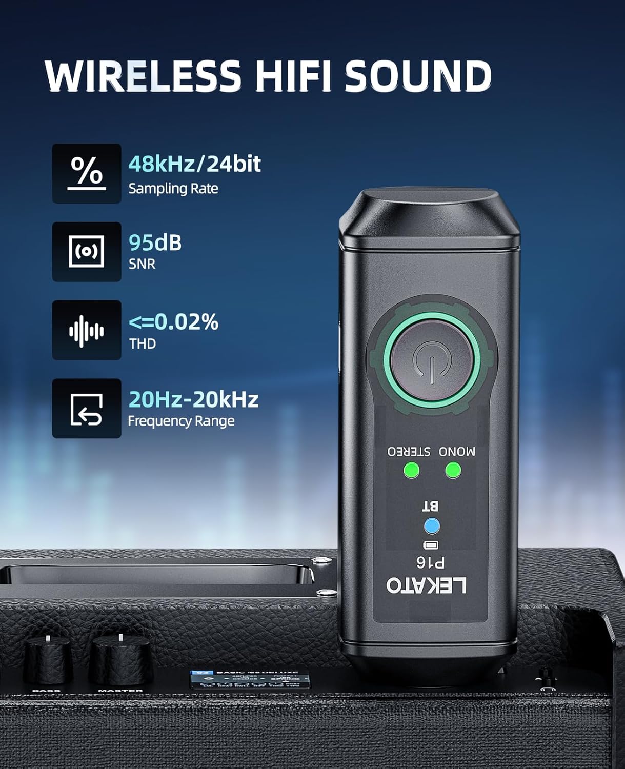 LEKATO XLR Bluetooth Receiver, BT 5.3, 48kHz/24bit, Wireless Bluetooth Adapter for Mixing Console Desk, Audio Mixers, PA Speakers, DJ Systems, 165ft Range, 15H Battery Life (1 Pack for Mono)