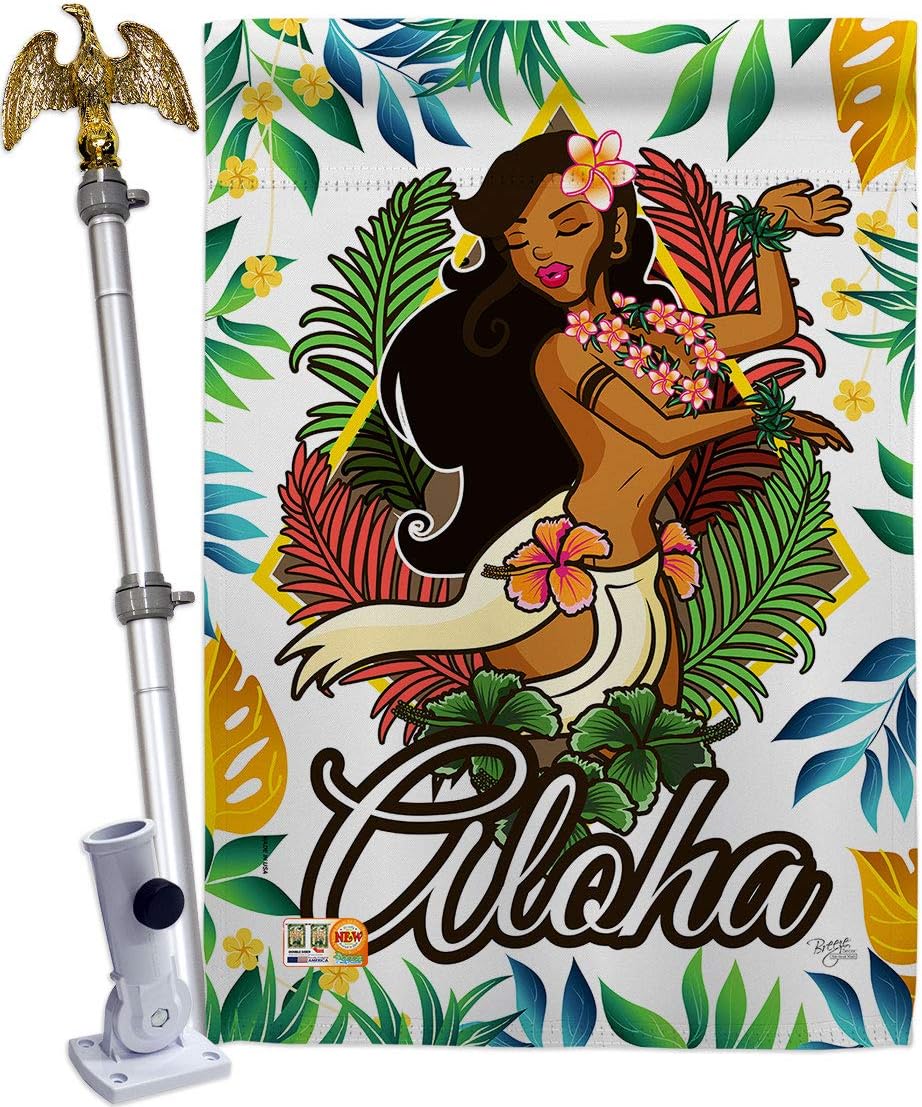 Hula Girl House Flag Summertime Fun and Sun Beach Pool Luau Tropical Party Season Outdoor Sunny Small Decorative Gift Yard Banner Made In USA 28 X 40