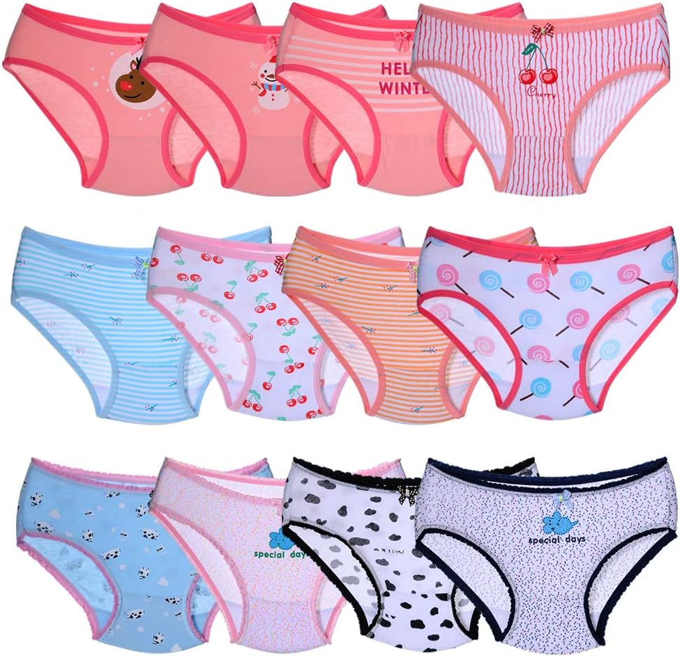 KidearToddler Soft Cotton Underwear Baby Panties Kids Girls' 12-Pack Briefs Knickers Age 2-12 Years