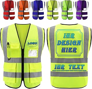 Warnweste mit Aufdruck mit Text/Logo Warnweste Personalisiert mit reißverschluss taschen Personalisierte Reflektierende Weste Security für Logistik Lager Firmen Veranstaltungen Leuchtweste Großhandel