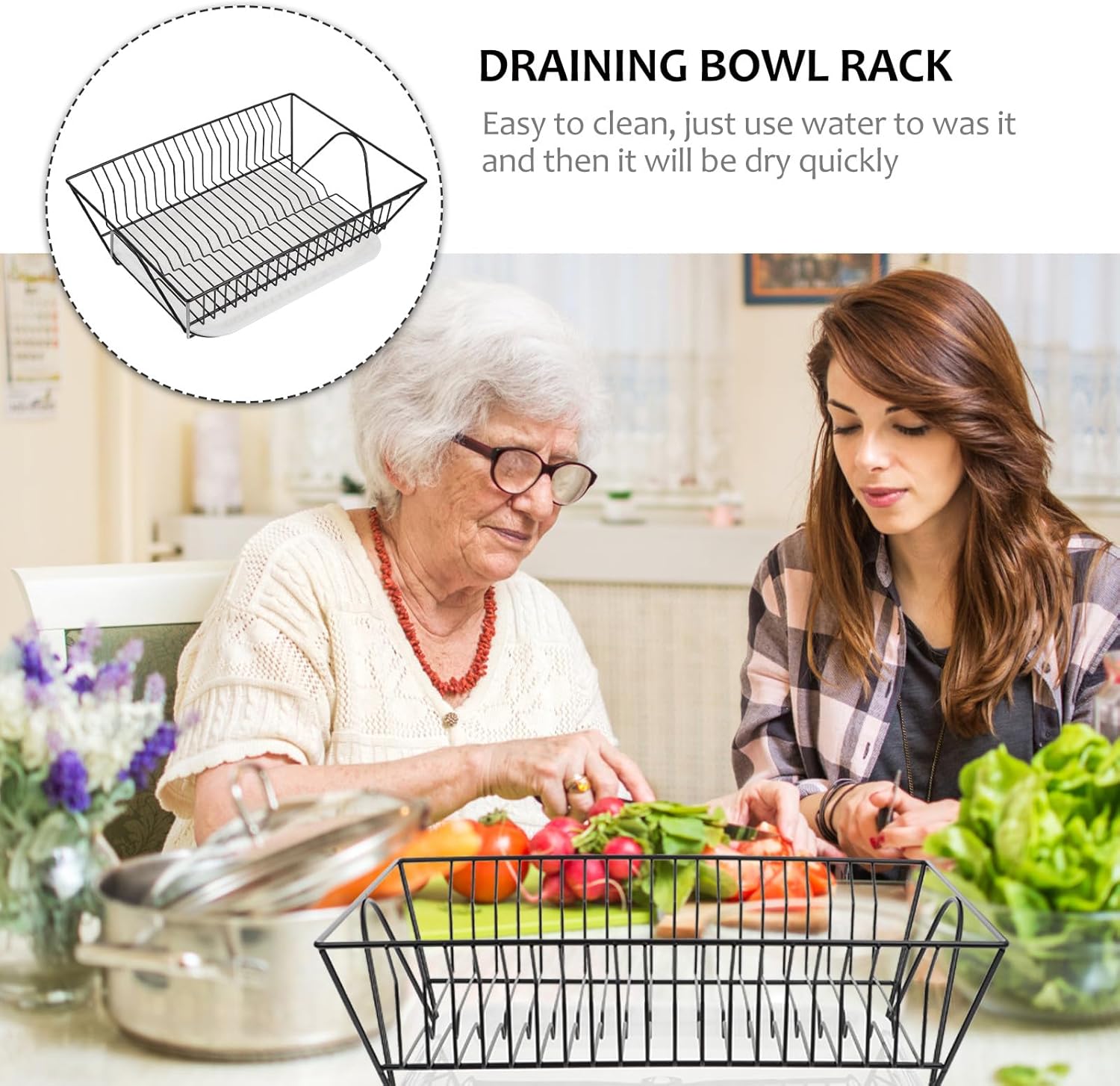 GALPADA Stainless Steel Kitchen Dish Rack with Drip Tray, Double-Tier Plate and Glass Drying Rack, Black Sink Storage Organizer for Kitchen Counter