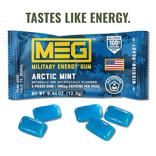 Miniatura 2 de MEG (goma de mascar de energía militar) - Arctic Mint | Mejora tu rendimiento físico con 100 mg de cafeína por pieza, máximo impulso de energía para