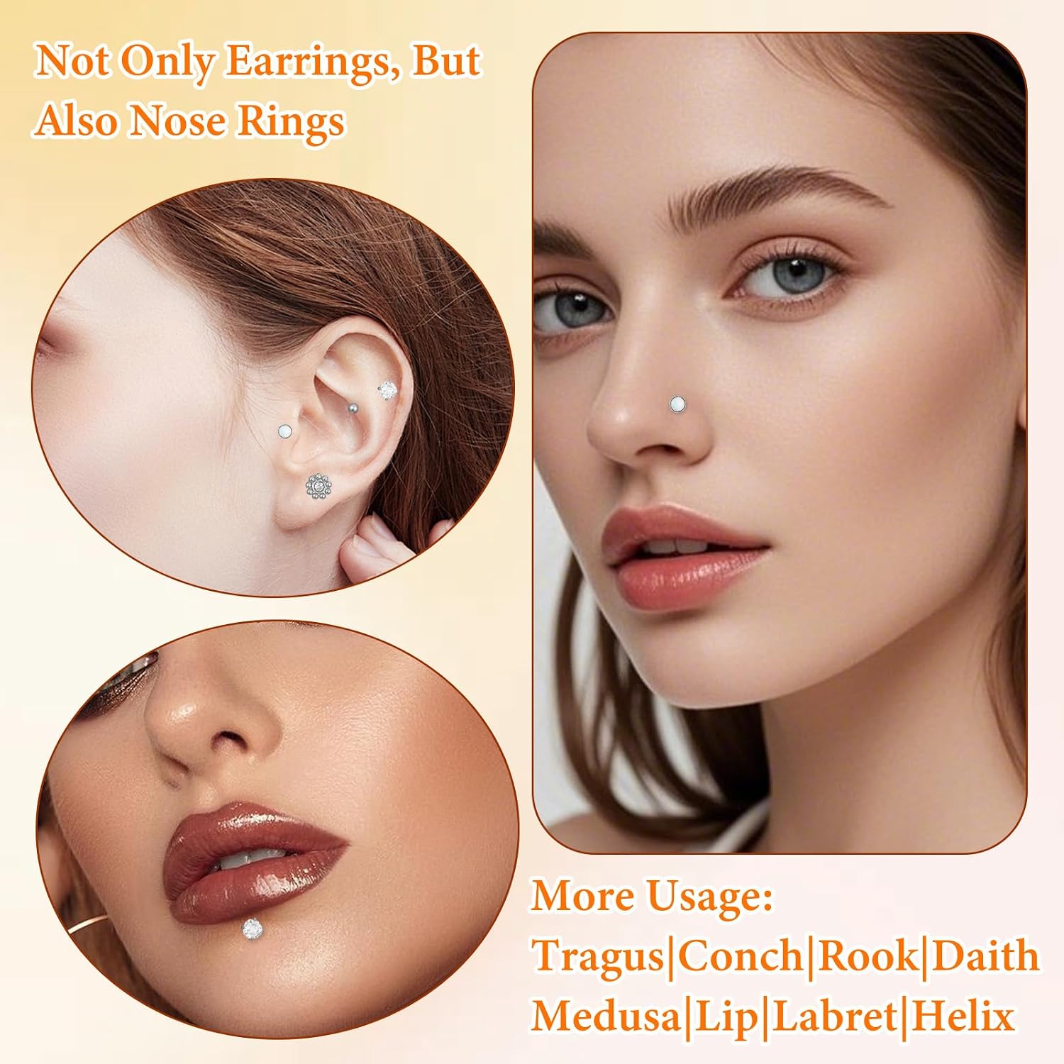 16G Flat Back Stud Earrings for Women Men, 316L Surgical Stainless Steel Internal Thread Tragus Helix Cartilage Conch Nose Medusa Piercing Jewelry With Piercing Ball Grabber Tool