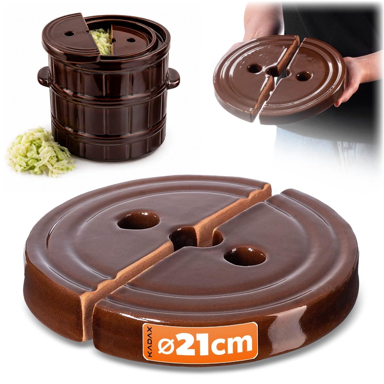 KADAX Pierre de lestage, poids de fermentation en faïence, 21 cm, fait à la main, poids pour pot à fermentation, pierre pour choucroute, kimchi, concombres salés (1,5 kg)