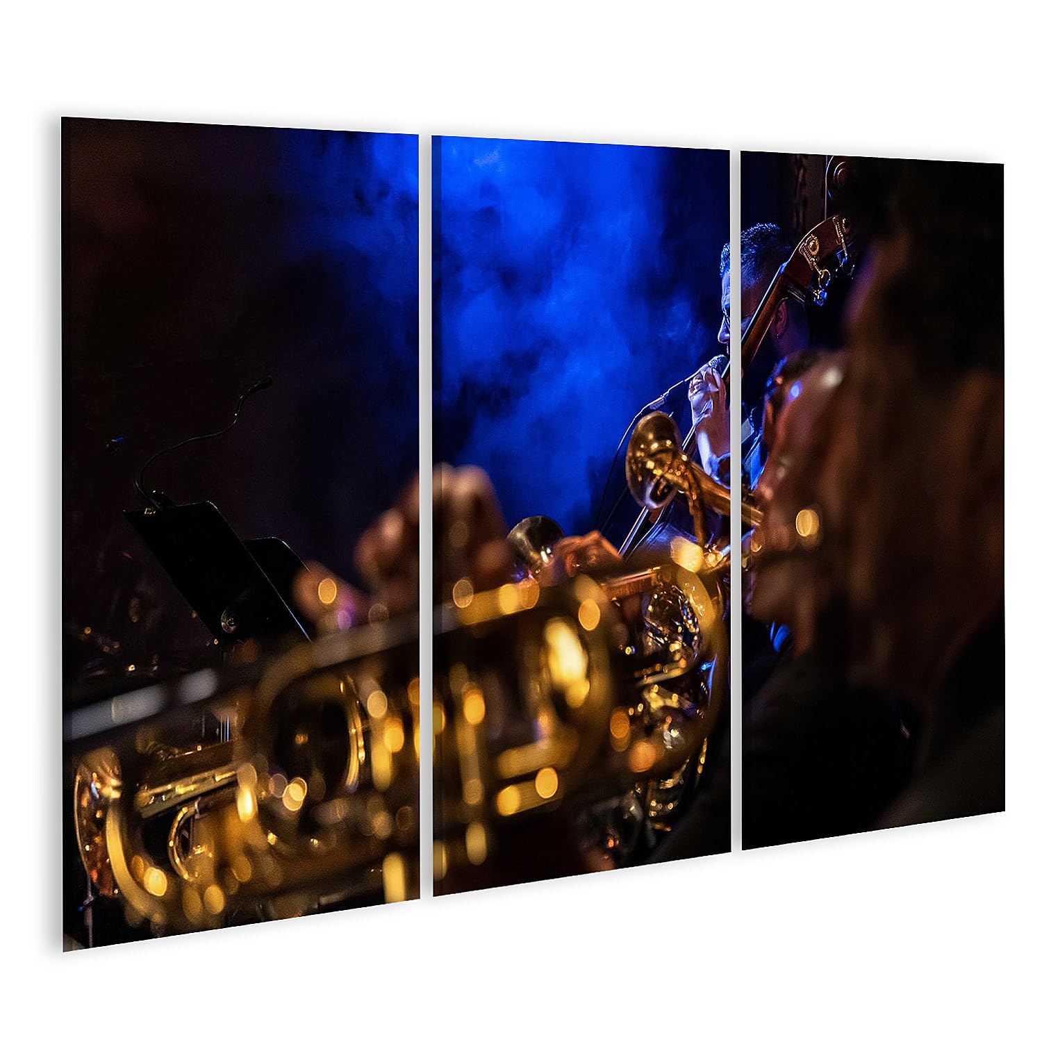 islandburner Quadro su tela Affascinante atmosfera jazz murale da parete soggiorno perfetto per gli appassionati di musica – 3 pezzi