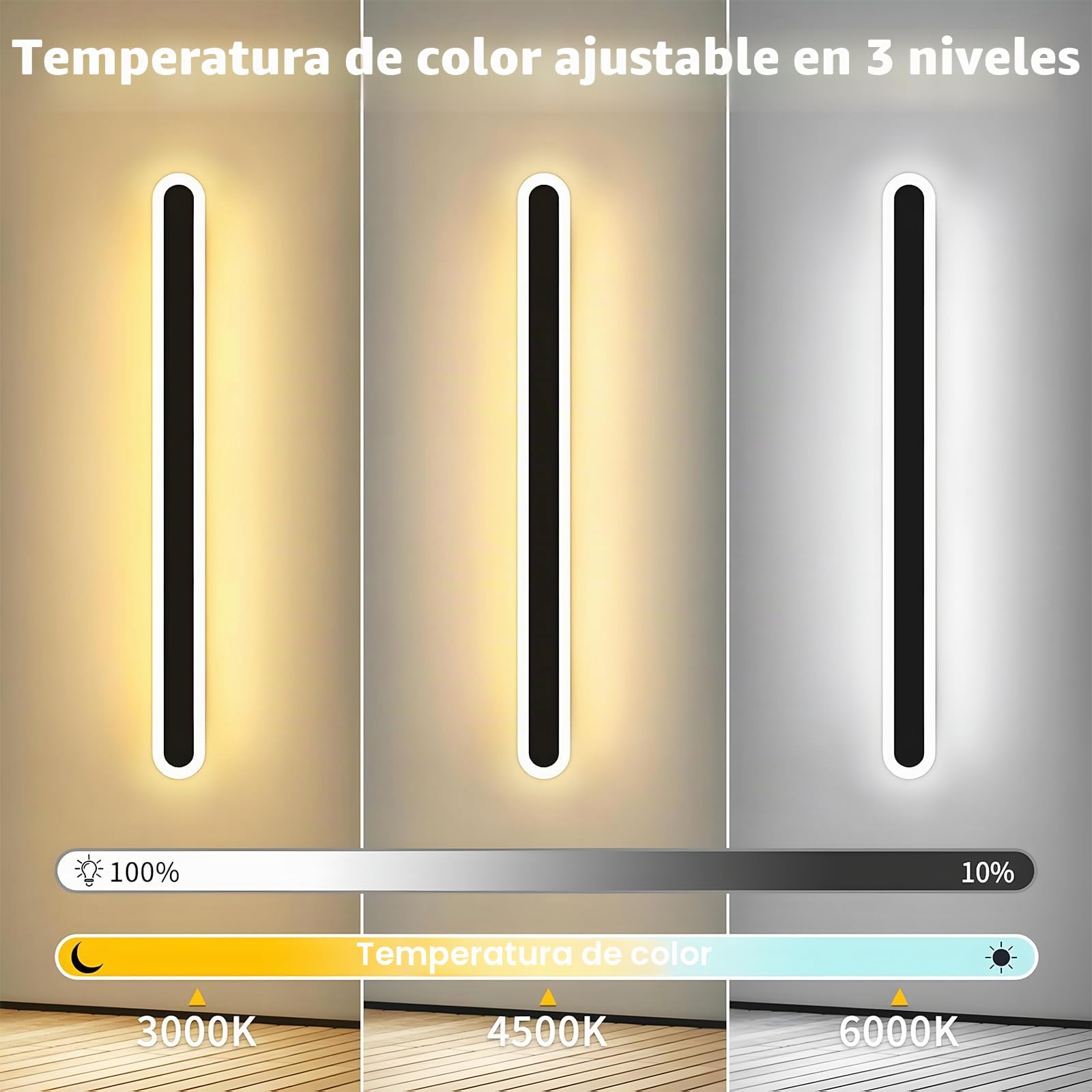 120CM/25W Aplique Pared Exterio LED con Control Remoto | Regulable 10%-100%,3000K-6000K Lampara de pared Largo Impermeable Exterio para Villa Jardines Terrazas Balcón,Negro,110-240V