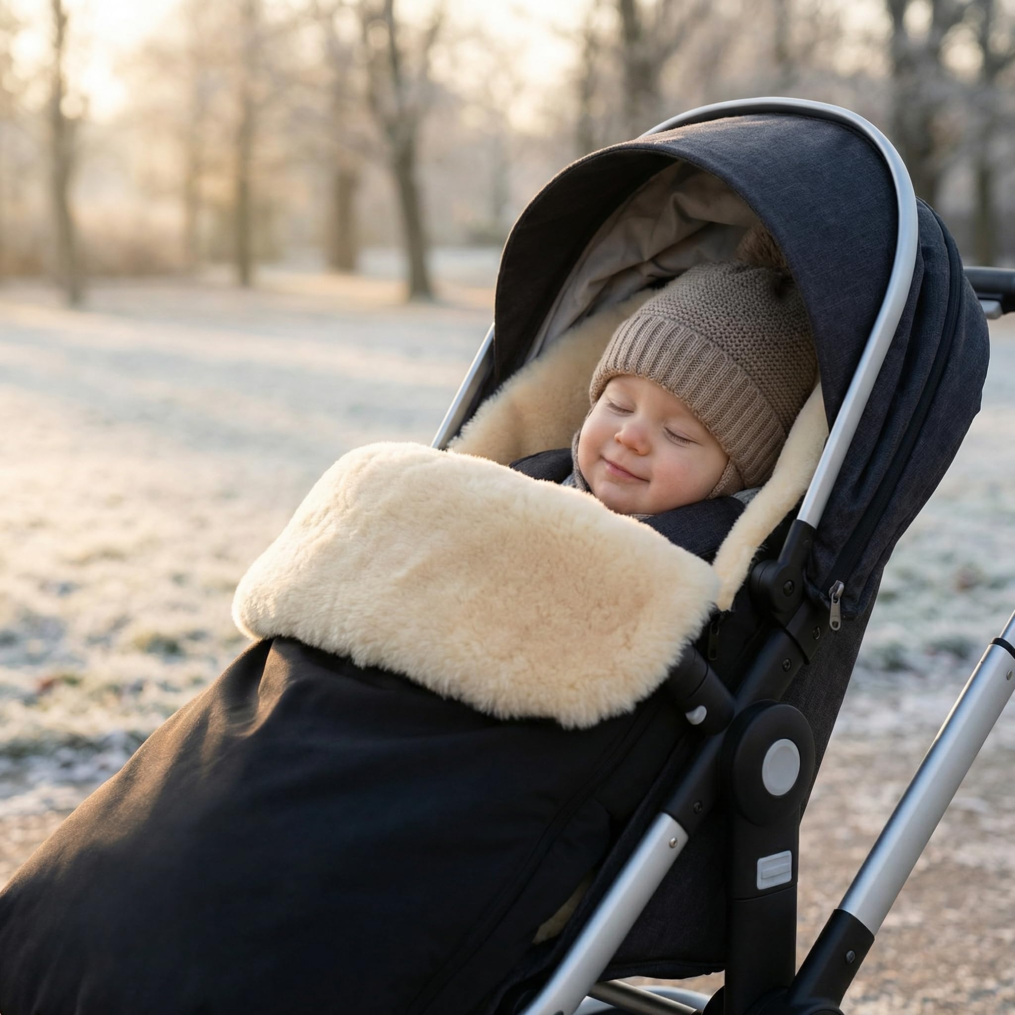 LANABEST Lammfell Fußsack Winterfußsack für Buggy und Kinderwagen schwarz Merino