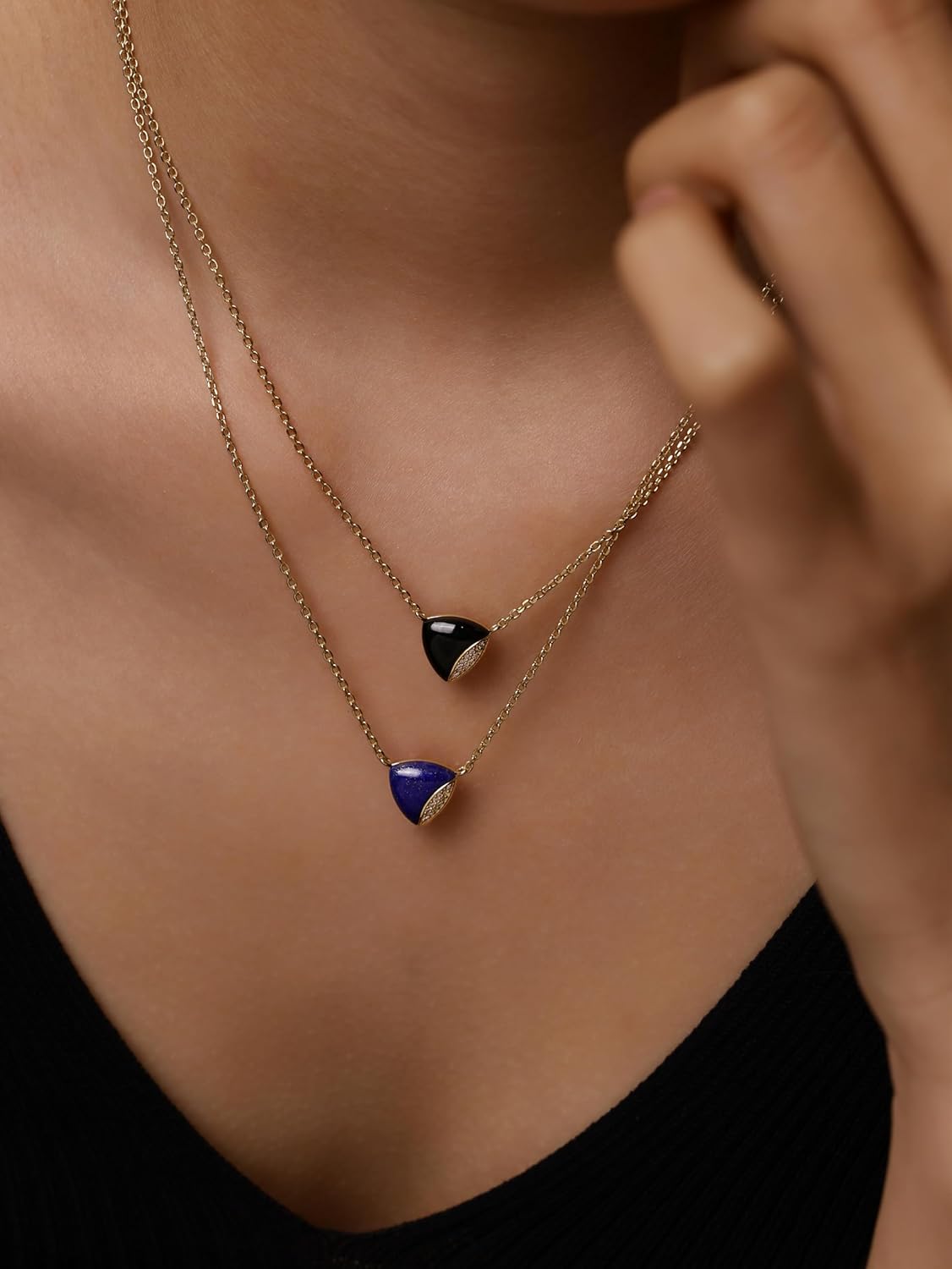 FANCIME Leroy Triangle Healing Stones Necklaces Fine Jewelry Sterling Silver Gemstone Pendant Anniversary Birthday Valentines Day Gifts for Her Wife Women