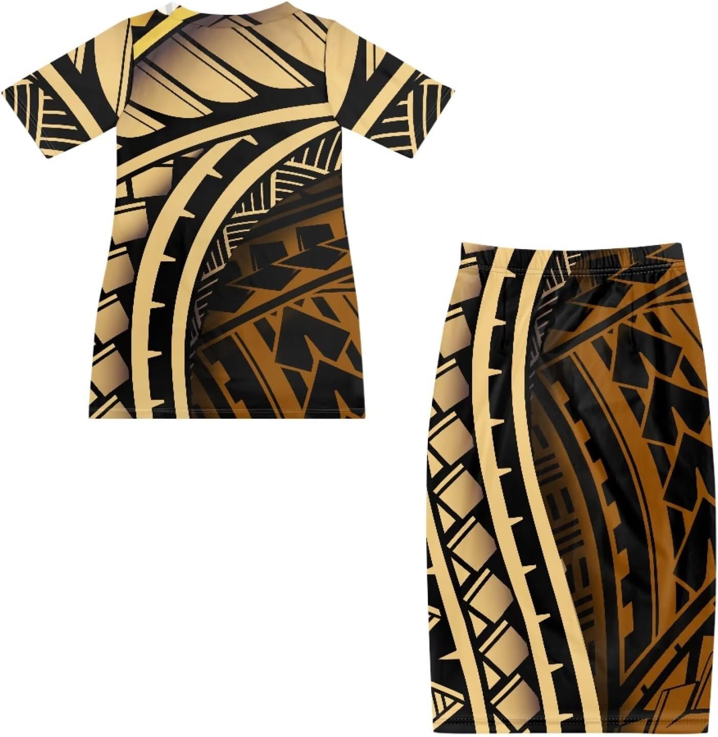 Puletasi Samoan Traditional Maxi Skirt Sets Polynesian Tribal Tapa Totem Women Island Short Sleeves Set Maxi Dress