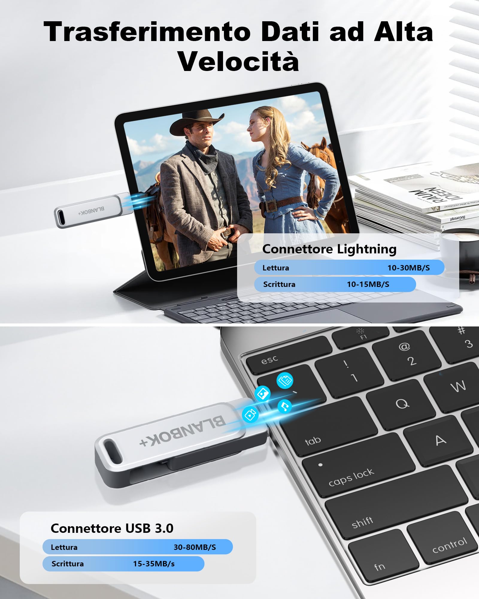 MFI Certified Chiavetta USB 128GB per iPhone, Penna USB 3 in 1 Pen drive USB 3.0 Chiave USB Type C per iOS, iPhone, iPad, Android, Tablet, Computer, PC, Mac