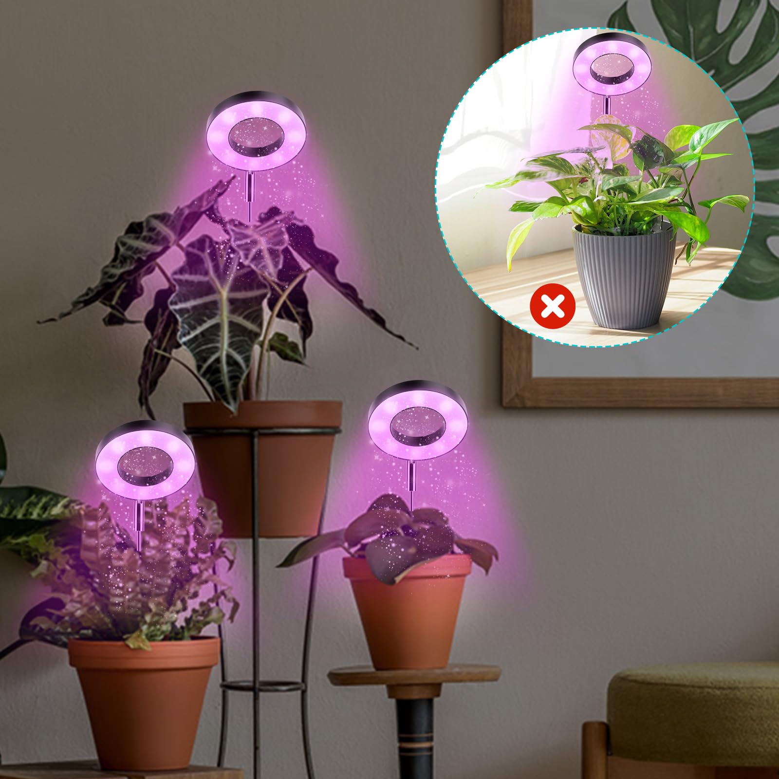 LWMTT Lámpara de Planta,48 LED Luz de Crecimiento de Espectro Completo,Luces de Crecimiento Ajustable en Altura con Temporizador 3/9/12H,9 Brillos,3 Modos,Lampara de Crecimiento para Plantas Pequeñas